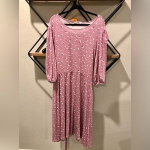 Chic Soul 2XL Lilac & Peony Print Dress with Tie